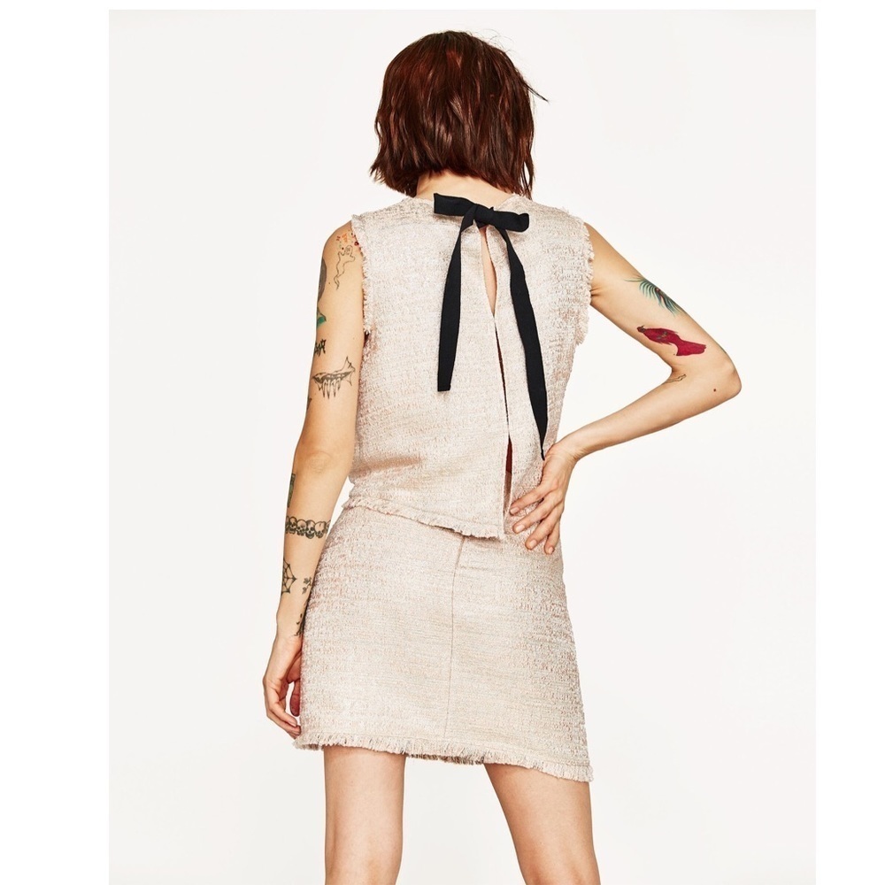 [Zara] Back Bow Tweed Top